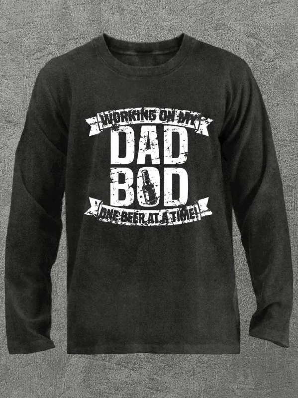 Long-Sleeve-Camping-working on my dad bod one beer at a time Washed Gym Long Sleeve Shirt