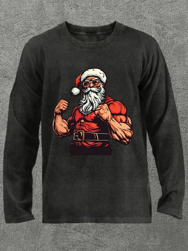 Long-Sleeve-Outdoor-muscle santa claus Washed Gym Long Sleeve Shirt