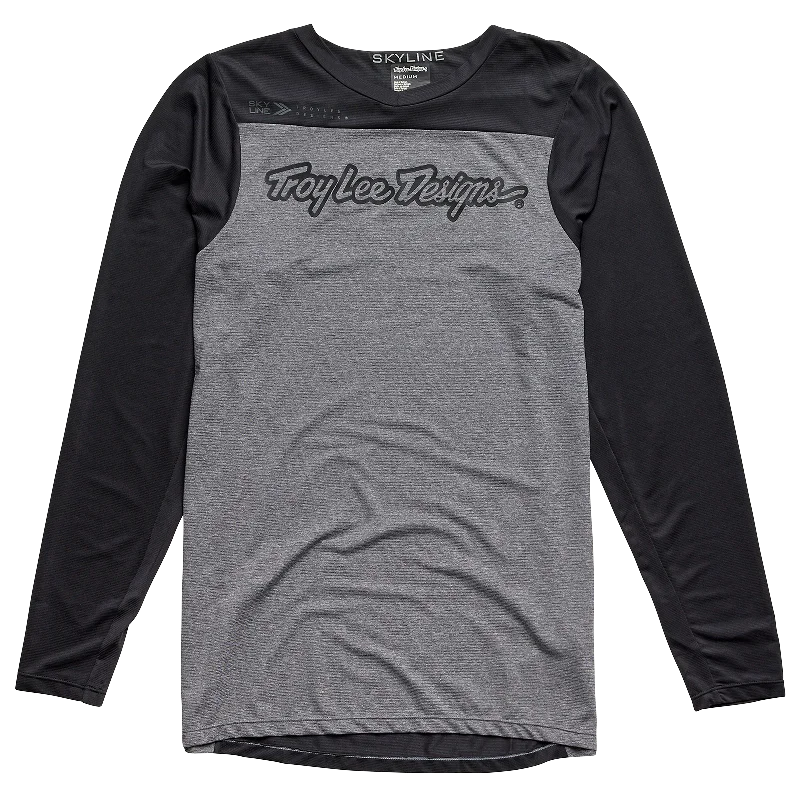 Long-Sleeve-Affordable-Troy Lee Designs Skyline Long Sleeve MTB Jersey - Signature - Heather Gray-Black