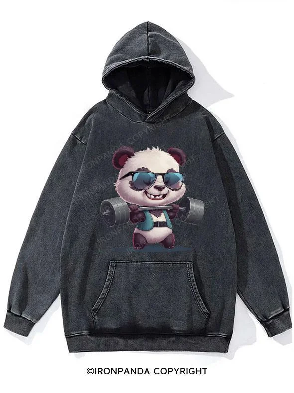 Hoodie-Solid-Color-panda lifting weights Washed Gym Hoodie