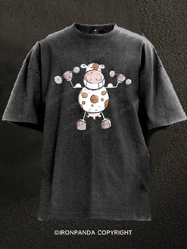 T-Shirt-Soft-Funny Strong Cow Washed Gym Shirt