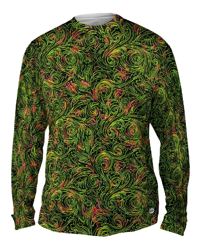 Long-Sleeve-Crewneck-Autumn Me Green Leaf Swirls Pattern