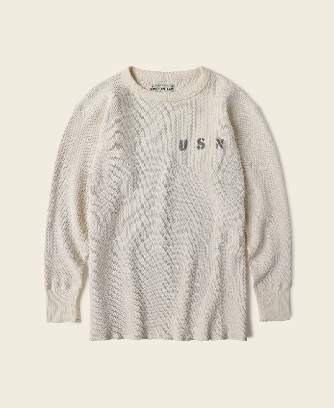 Long-Sleeve-Beige-US Naval Raschel Knitting Waffle Thermal Shirt