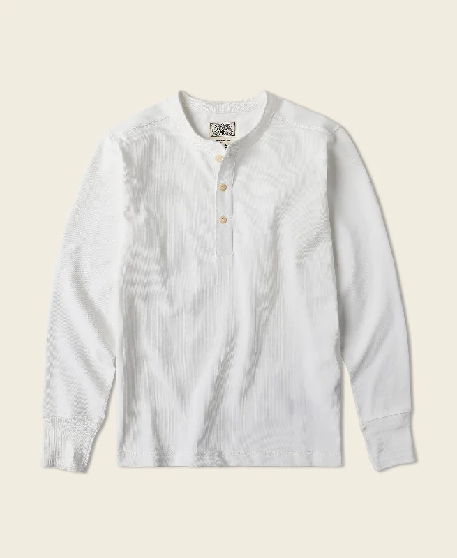 Long-Sleeve-Sustainable-Vintage Long Sleeve Henley Shirt - White