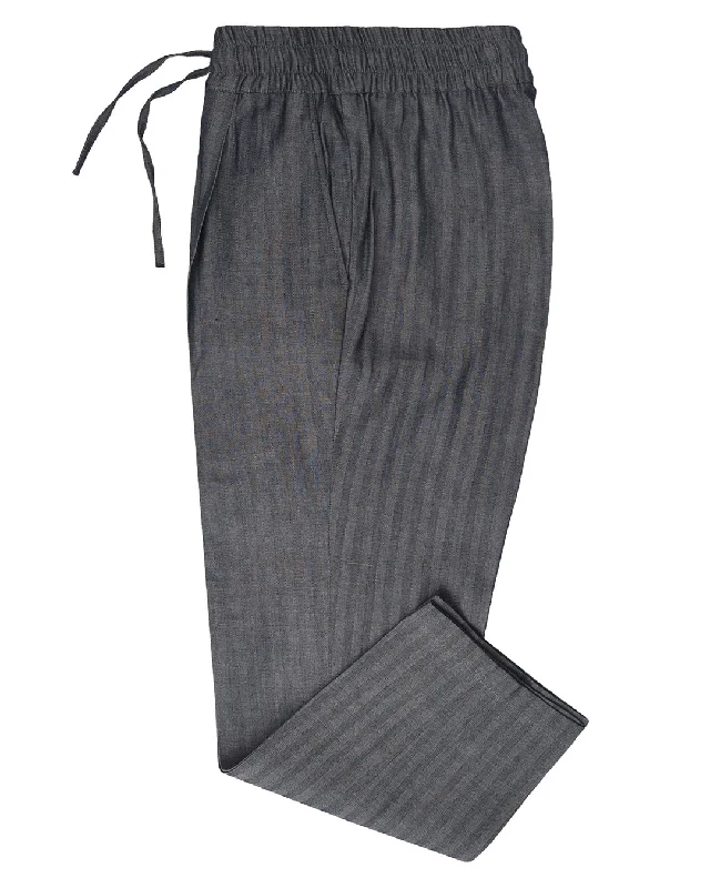 Pants-Slim-Fit-Navy Denim Herringbone Drawstring Pant