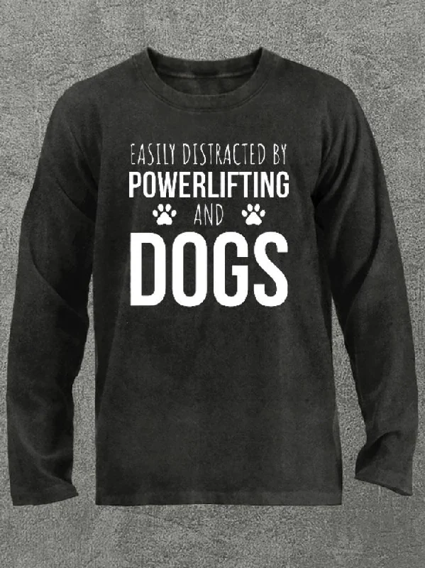 Long-Sleeve-Breathable-distracted by lifting and dogs Washed Gym Long Sleeve Shirt