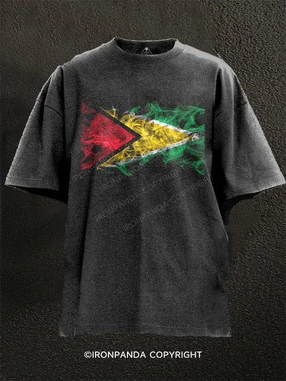 T-Shirt-Checked-Guyana smoke flag Washed Gym Shirt