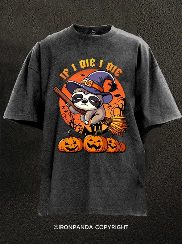 T-Shirt-Embroidery-if i die i die SLOTH Washed Gym Shirt