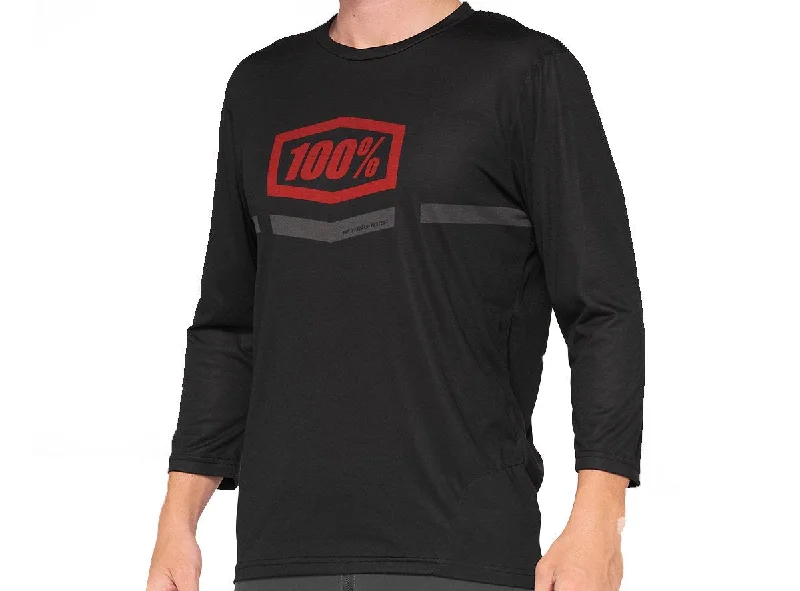 Long-Sleeve-Lightweight-100% Airmatic 3/4 Sleeve MTB Jersey - Black-Red