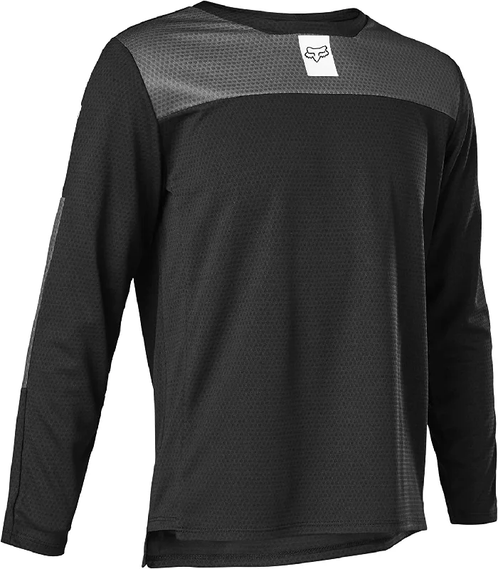 Long-Sleeve-Moisture-Wicking-Fox Racing Defend Long Sleeve MTB Jersey - Youth - Black