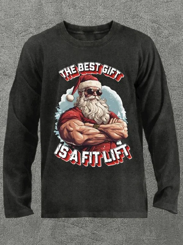 Long-Sleeve-Family-Matching-the best gift is a fit lift long Washed Gym Long Sleeve Shirt