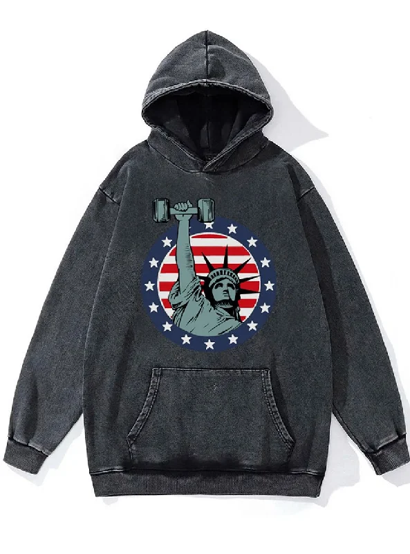 Hoodie-Hip-Hop-Statue of Liberty Washed Gym Hoodie