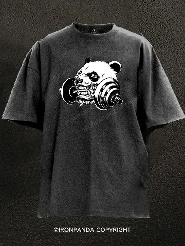 T-Shirt-Casual-Strong panda Washed Gym Shirt