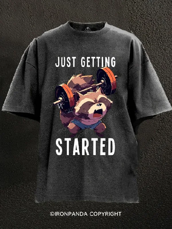 T-Shirt-Orange-just getting started raccon Washed Gym Shirt