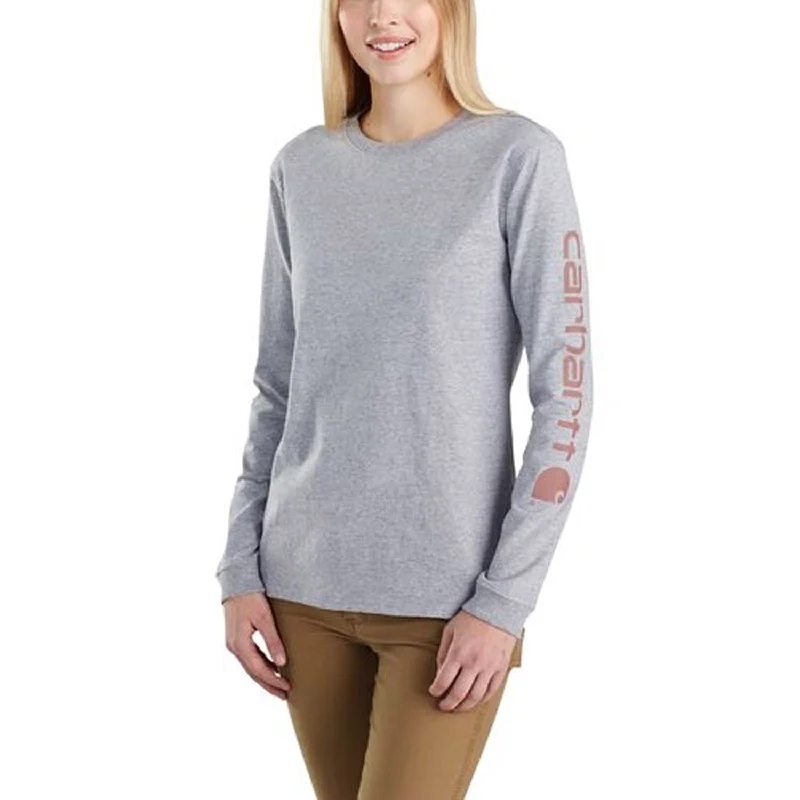 Long-Sleeve-Cropped-Carhartt Women's Heavyweight Long Sleeve Logo T-Shirt_Heather Grey