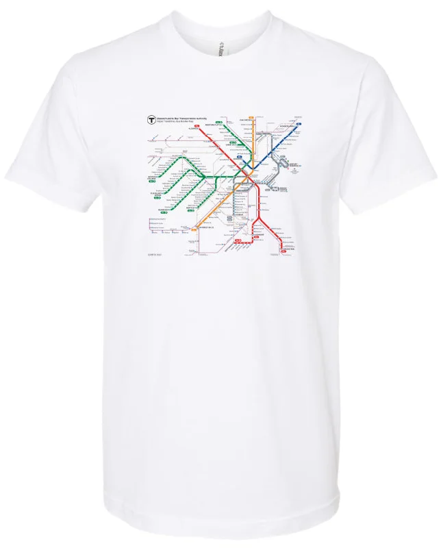 T-Shirt-Black-Boston MBTA Map on White T-Shirt (ADULT UNISEX)