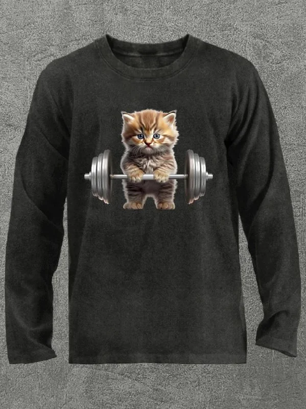 Long-Sleeve-Sustainable-weightlifting cat Washed Gym Long Sleeve Shirt