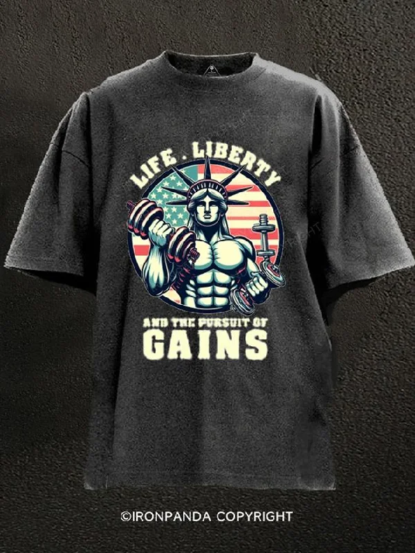 T-Shirt-Striped-life liberty and the pursuit of gains Washed Gym Shirt