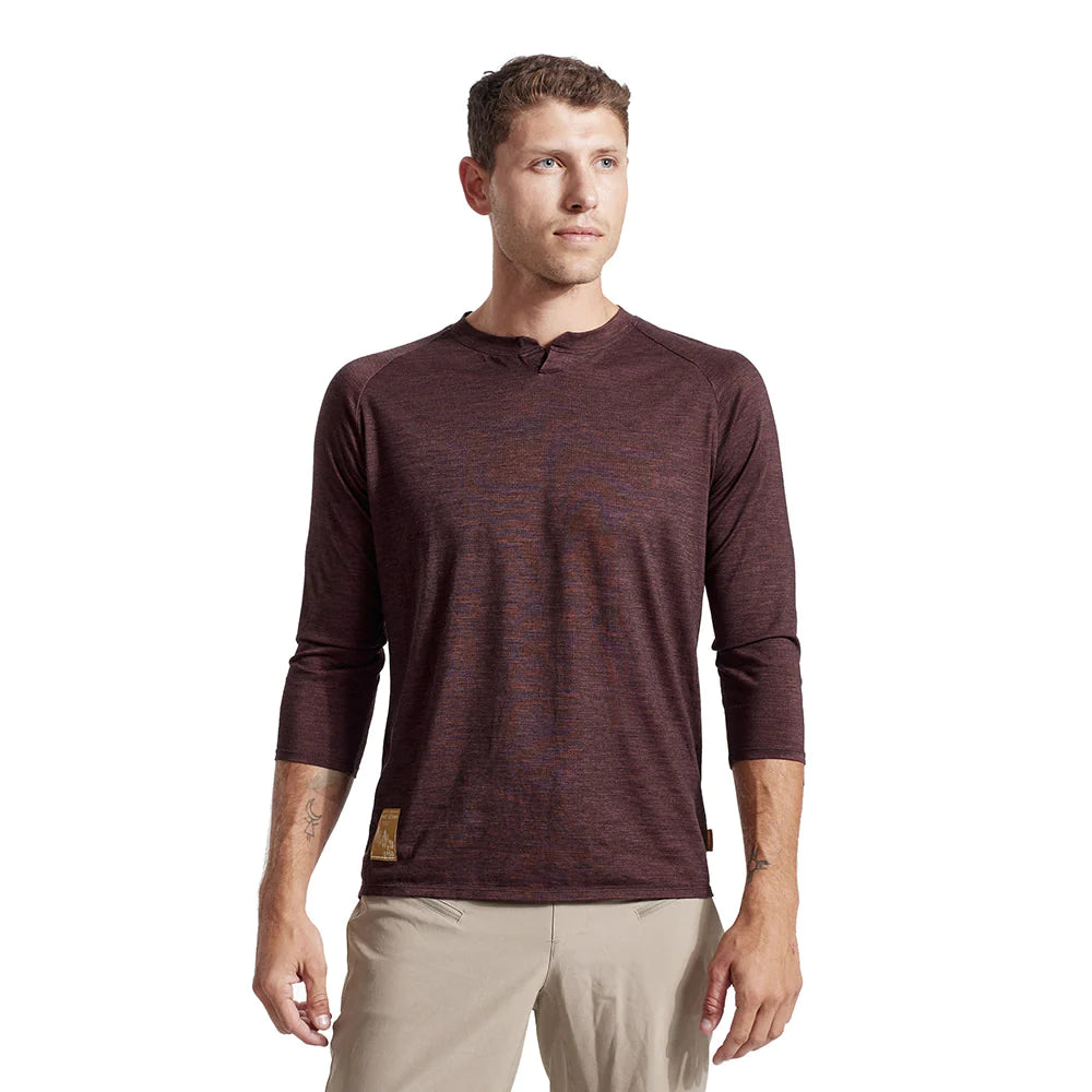 Long-Sleeve-Loose-Fit-Pearl Izumi Canyon Merino 3/4 Sleeve MTB Jersey - Black-Russet Heather