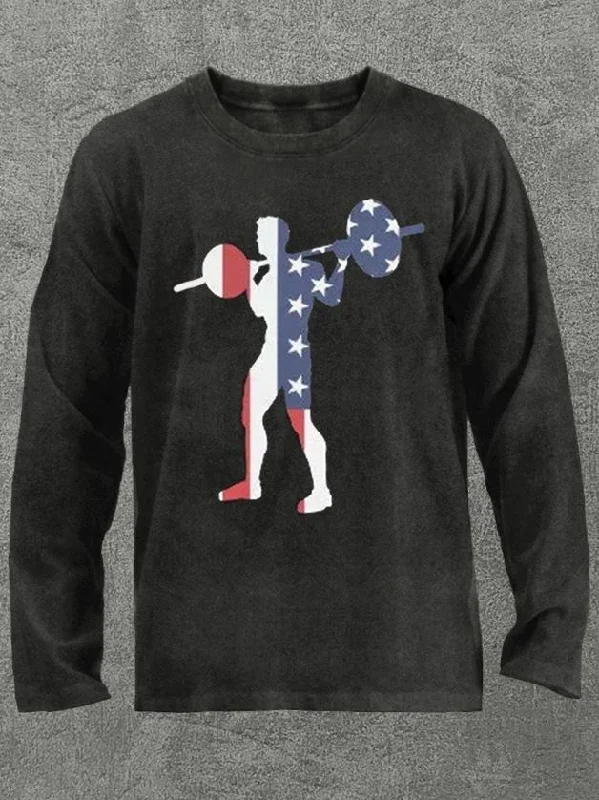 Long-Sleeve-Yellow-patriot weightlifter Washed Gym Long Sleeve Shirt