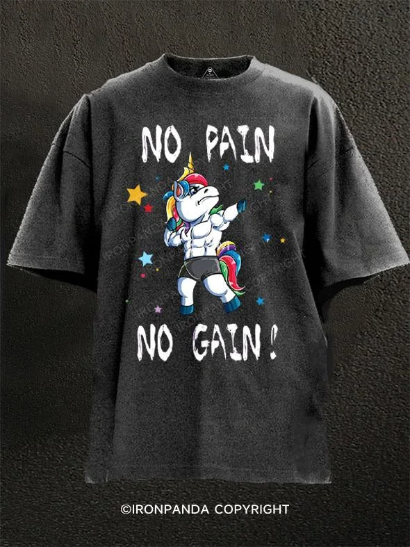 T-Shirt-Breathable-No Pain No Gain Unicorn Washed Gym Shirt