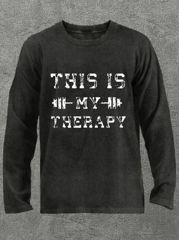 Long-Sleeve-Red-this is my therapy Washed Gym Long Sleeve Shirt