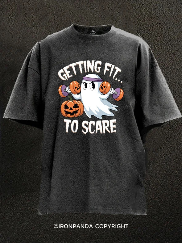 T-Shirt-Couple-Spooky Ghost Lifting Dumbbells Washed Gym Shirt