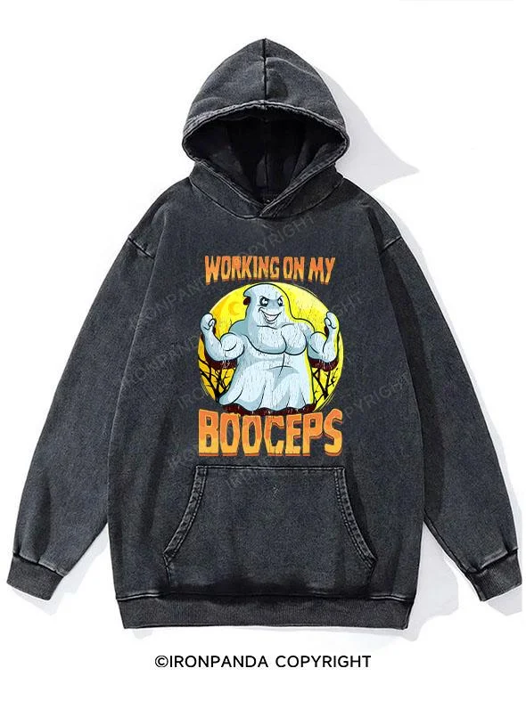 Hoodie-Streetwear-WORKING ON MY BOOCEPS Washed Gym Hoodie