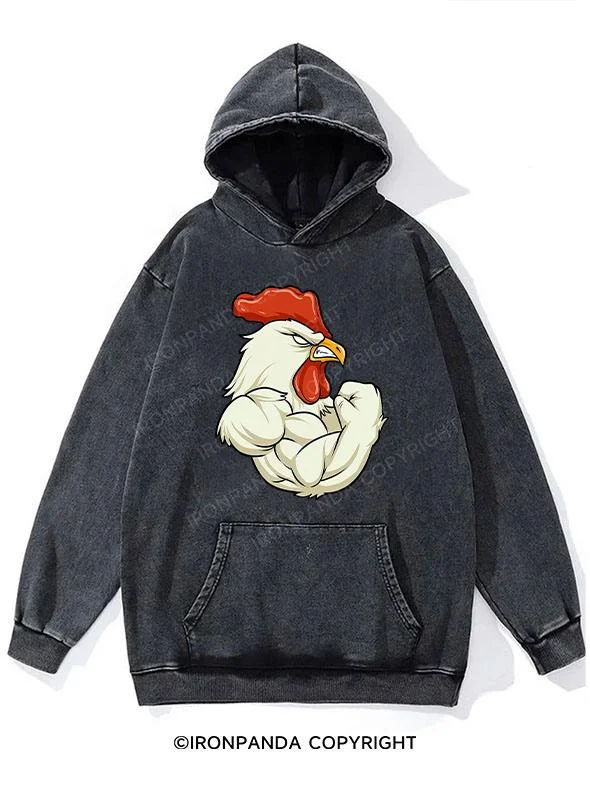 Hoodie-Fleece-Rooster Thanksgiving Washed Gym Hoodie