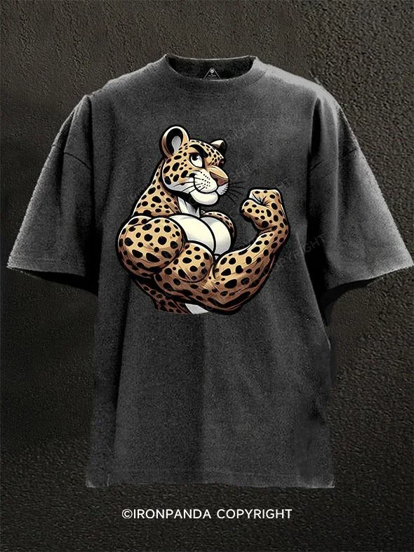 T-Shirt-Premium-fierce Muscle leopard Washed Gym Shirt