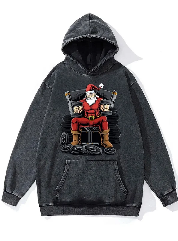 Hoodie-Button-Up-Workout Santa claus Washed Gym Hoodie