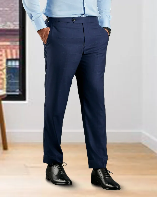 Pants-Zip-Off-Drago: Super 160s Navy Prince of Wales Checks Dress Pant