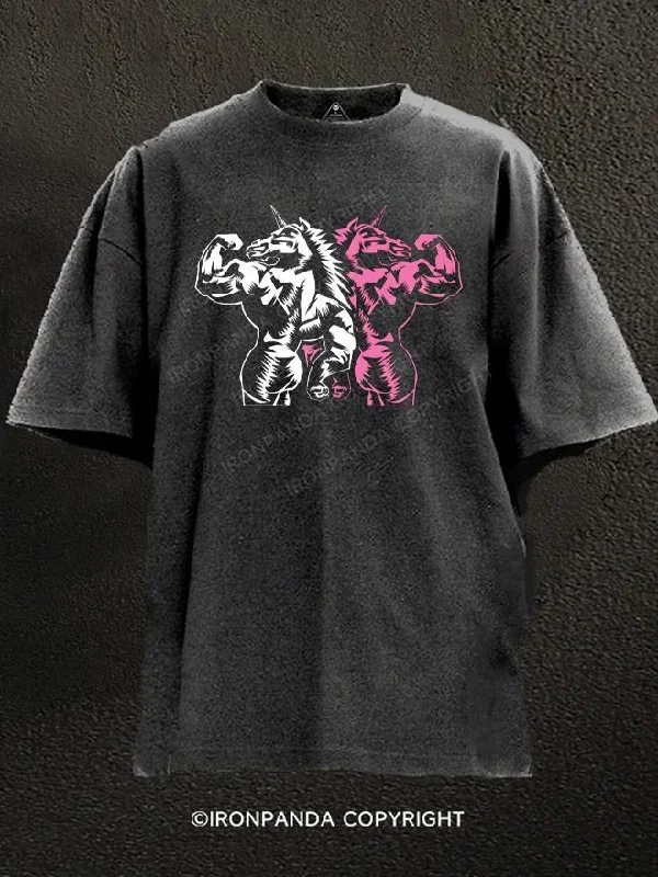 T-Shirt-Screen-Print-Unicorn Workout Washed Gym Shirt