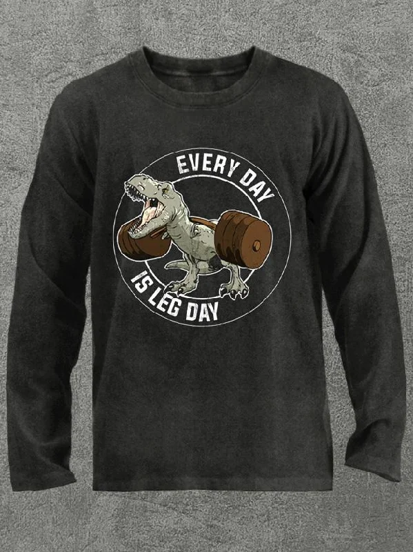 Long-Sleeve-Beige-every day is leg day t-rex Washed Gym Long Sleeve Shirt