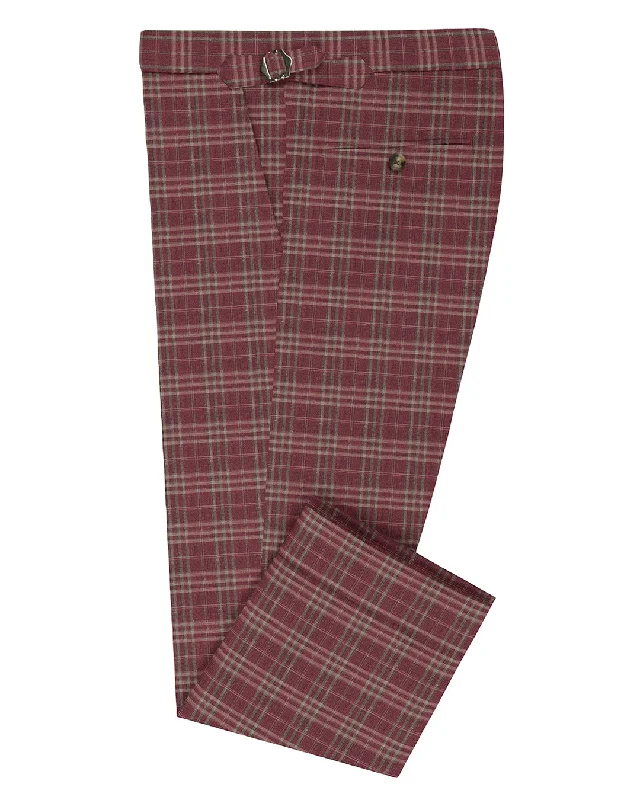 Pants-Cotton-EThomas Maroon Windowpane Checks