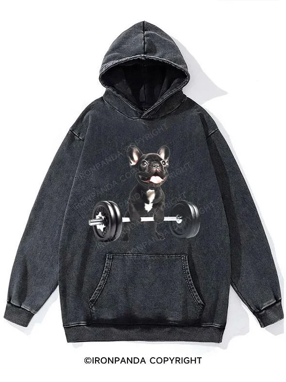 Hoodie-Waterproof-English Bulldog Weightlifting Washed Gym Hoodie