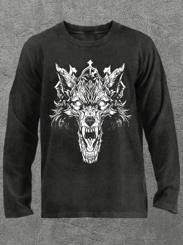 Long-Sleeve-Retro-fierce wolf Washed Gym Long Sleeve Shirt