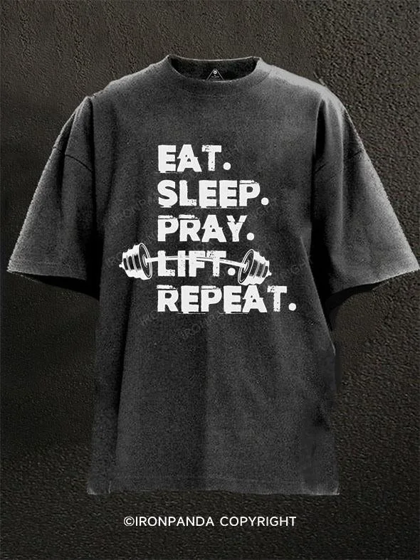 T-Shirt-Cotton-Eat Sleep Pray Lift Repeat Washed Gym Shirt