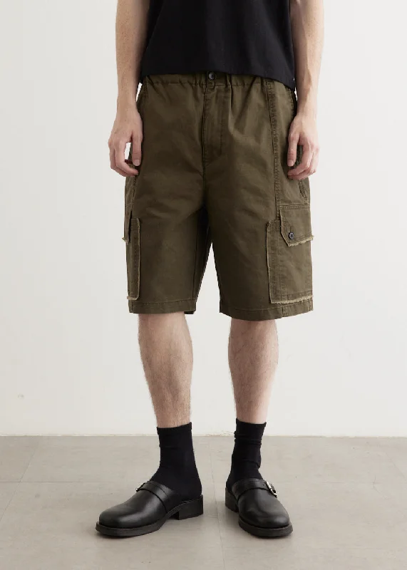 Shorts-Green-Frayed Cargo Shorts