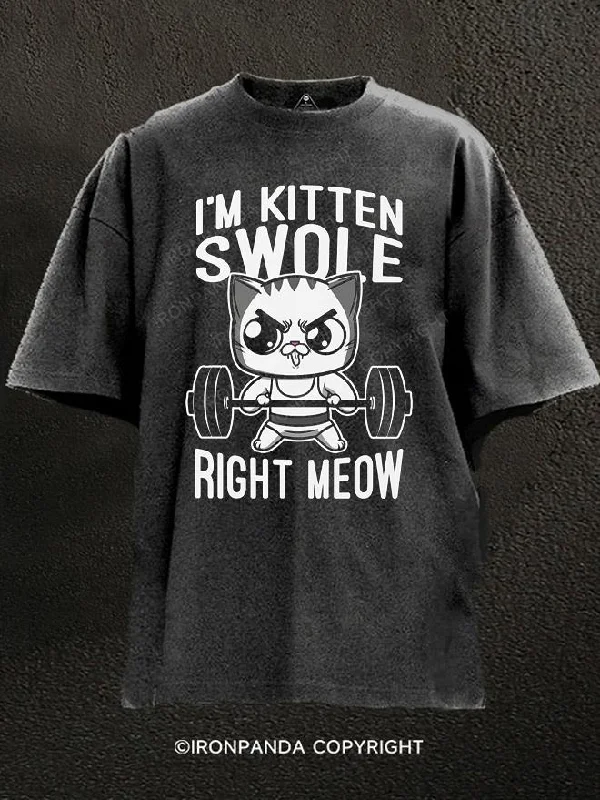 T-Shirt-Checked-I'm Kitten Swole Right Meow Washed Gym Shirt