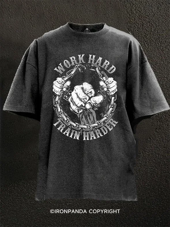 T-Shirt-Cotton-Work hard train harder Washed Gym Shirt