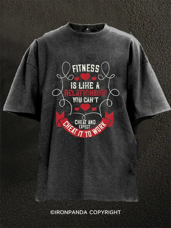 T-Shirt-Polka-Dot-Fitness is like a relationship You cant cheat and expect it to work Washed Gym Shirt