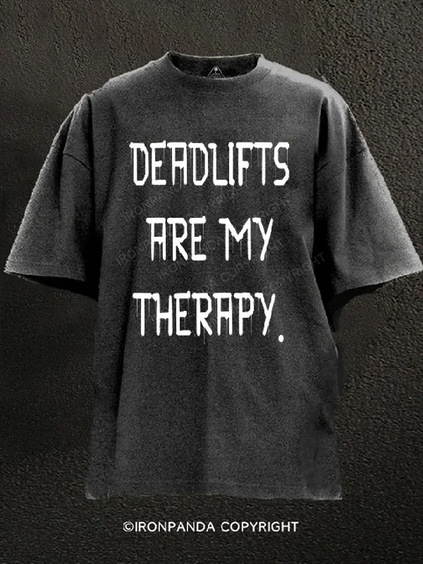 T-Shirt-Durable-Deadlifts Are My Therapy Washed Gym Shirt