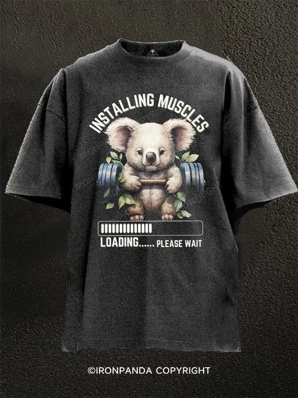 T-Shirt-Washable-Koala Lifting Weights Washed Gym Shirt