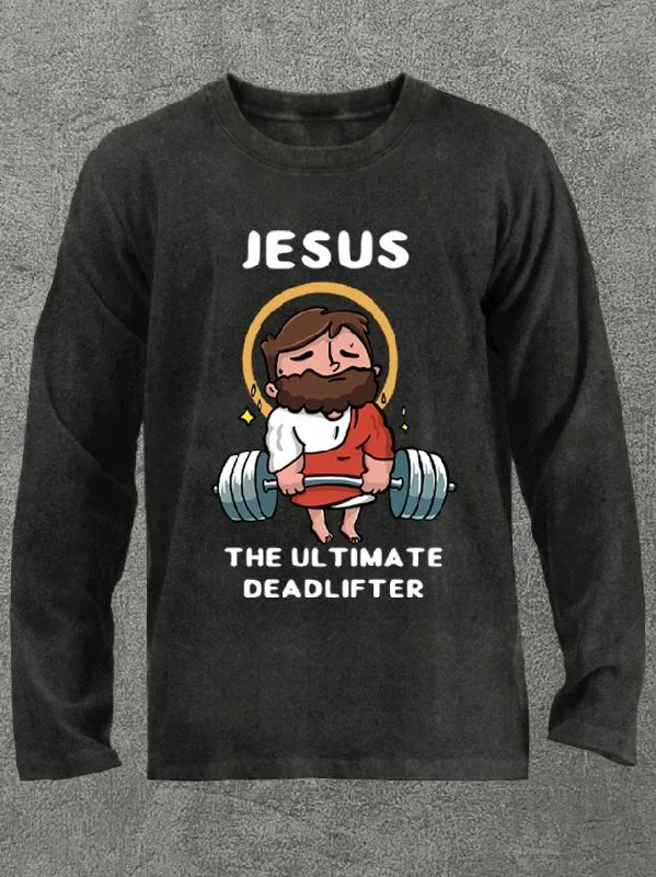 Long-Sleeve-Mock-Neck-Jesus the ultimate Deadlifter Washed Gym Long Sleeve Shirt