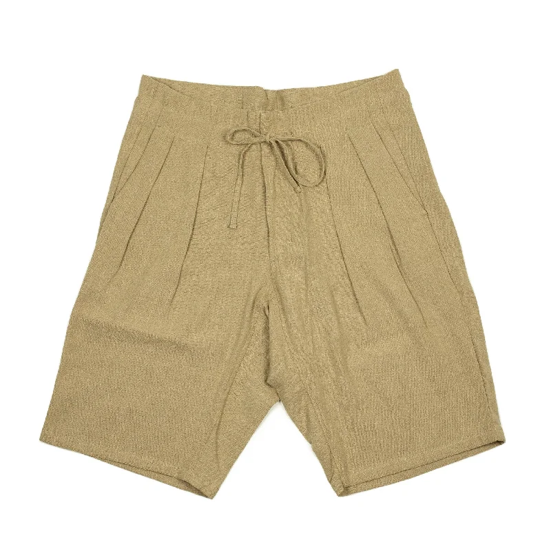 Shorts-Vegan-Relaxed drawstring shorts in enzyme washed beige linen and cotton