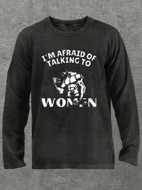 Long-Sleeve-Organic-afraid of talking to women Washed Gym Long Sleeve Shirt