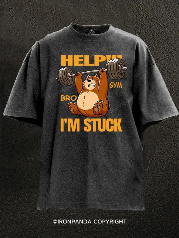 T-Shirt-Funny-Help Gym Bro I'm Stuck Washed Gym Shirt