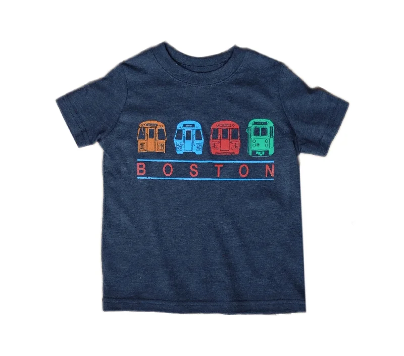 T-Shirt-Raglan-Boston MBTA Trains and Trolley T-Shirt (Toddler/Youth)