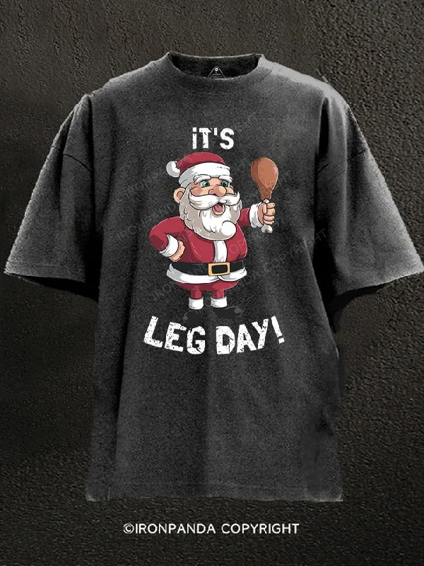 T-Shirt-Organic-Santa Claus Leg Day Turkey Washed Gym Shirt